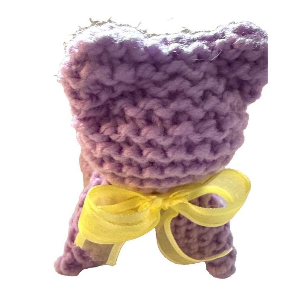 Handmade Purple Pink Crochet Cat Stuffy Plush Squishy Amigurumi Soft 5.5” - Picture 3 of 7